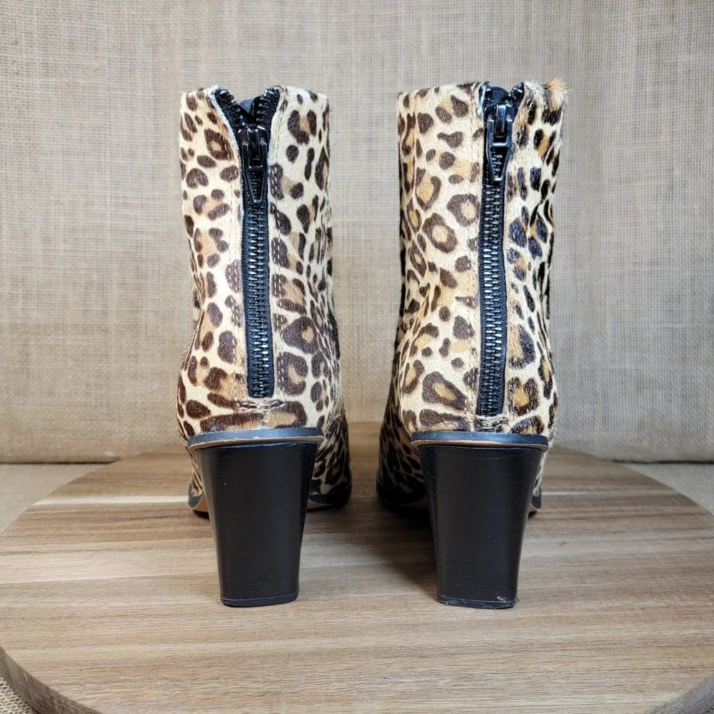 Dolce Vita Ankle Boots Leopard Print Calf Hair Pointed Toe Block Heel Women 9.5
